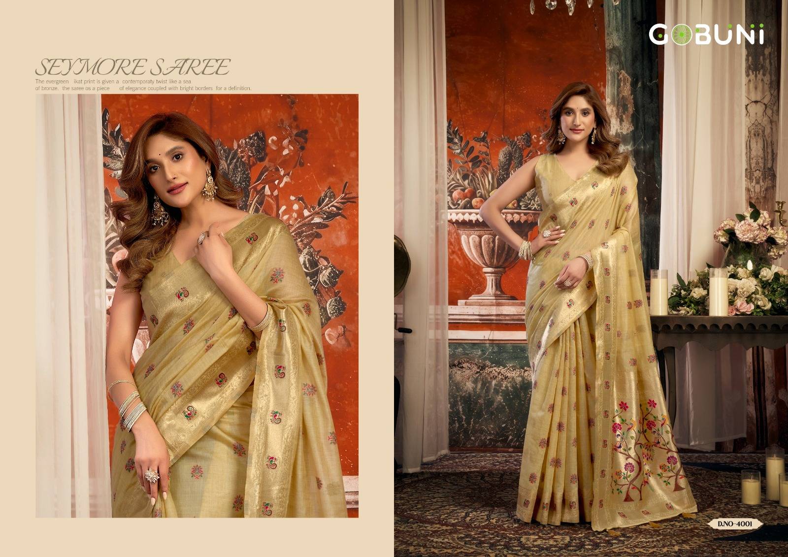 Sakshi BY GOBUNI 4001 To 4006 Series Indian Traditional Wear Collection Beautiful Stylish Fancy Colorful Party Wear & Occasional Wear pure cotton Sarees At Wholesale Price